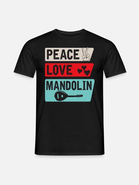Peace Love Mandolin Bluegrass Music - Männer T-Shirt - Schwarz