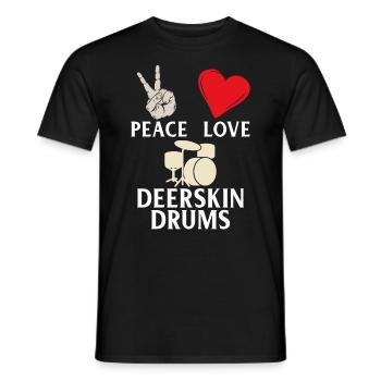 Peace Love Deerskin Drums Instrument - Men's T-Shirt - black - Front - AI Model Male 178 light (178cm)