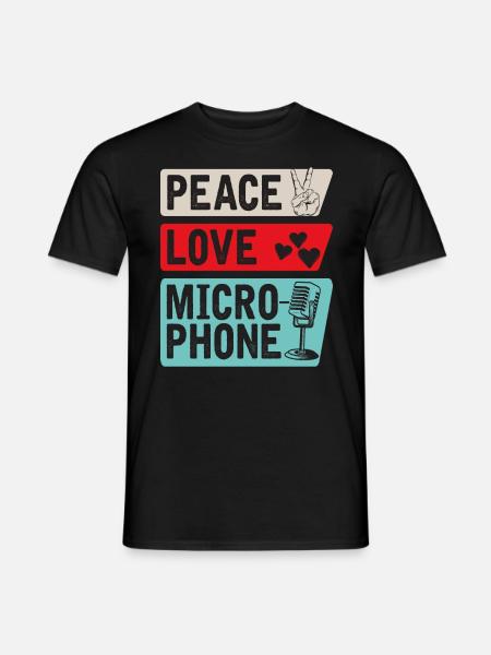 Peace Love Microphone Music Instrument - Männer T-Shirt - Schwarz