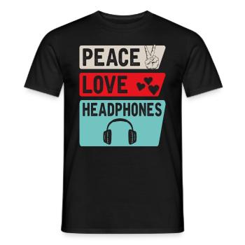 Peace Love Headphones Music Headphones - Männer T-Shirt - Schwarz - Vorne - AI Model Male 178 light (178cm)