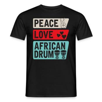 Peace Love Musique d’instrument de tambour africain - T-shirt homme - noir - Devant - AI Model Male 178 light (178cm)