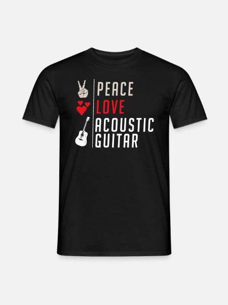 Peace Love Acoustic Guitar Instrument - Mænd T-shirt - sort