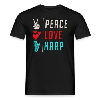 Peace Love Harp Funny Harpist Players - Männer T-Shirt - Schwarz - Vorne - AI Model Male 178 light (178cm)