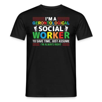 Travailleur social gérontologique Emploi Gérontologie - T-shirt homme - noir - Devant - AI Model Male 178 light (178cm)
