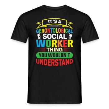 Travailleur social gérontologique Emploi Gérontologie - T-shirt homme - noir - Devant - AI Model Male 178 light (178cm)