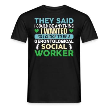 Travailleur social gérontologique Emploi Gérontologie - T-shirt homme - noir - Devant - AI Model Male 178 light (178cm)