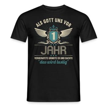 1 Jahre verheiratet wird lustig 1.Hochzeitstag - Männer T-Shirt - Schwarz - Vorne - AI Model Male 178 light (178cm)