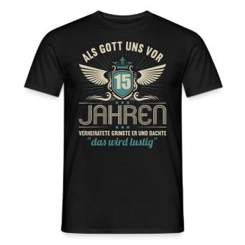 15 Jahre verheiratet wird lustig 15.Hochzeitstag - Männer T-Shirt - Schwarz - Vorne - AI Model Male 178 light (178cm)