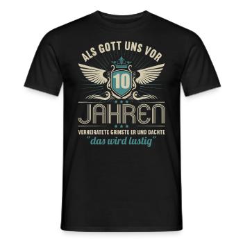 10 Jahre verheiratet wird lustig 10.Hochzeitstag - Männer T-Shirt - Schwarz - Vorne - AI Model Male 178 light (178cm)