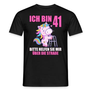 Ich bin 41 Bitte helfen Sie mir über Straße - Männer T-Shirt - Schwarz - Vorne - AI Model Male 178 light (178cm)
