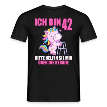 Ich bin 42 Bitte helfen Sie mir über Straße - Männer T-Shirt - Schwarz - Vorne - AI Model Male 178 light (178cm)