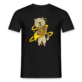 Drôle de chat jouant Français instrument de cor - T-shirt homme - noir - Devant - AI Model Male 178 light (178cm)