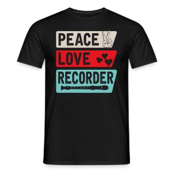Peace Love Recorder Musical Instrument - Men's T-Shirt - black - Front - AI Model Male 178 light (178cm)