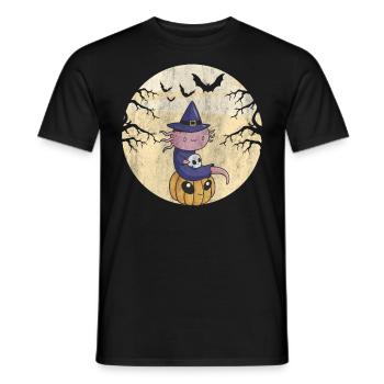 Halloween Axolotl Pumpkins & Dead Skull - Men's T-Shirt - black - Front - AI Model Male 178 light (178cm)