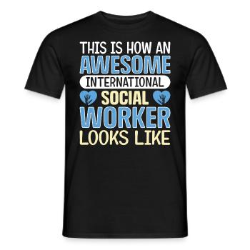 Voici comment un impressionnant social international - T-shirt homme - noir - Devant - AI Model Male 178 light (178cm)