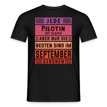 Flugzeug Geburtstag September geboren Pilotin - Männer T-Shirt - Schwarz - Vorne - AI Model Male 178 light (178cm)