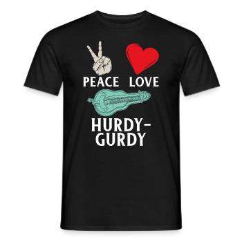 Peace Love Hurdy Gurdy Instrument - Men's T-Shirt - black - Front - AI Model Male 178 light (178cm)
