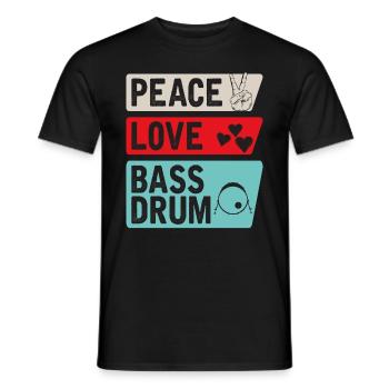 Peace Love Bass Drum Instrument Music - Men's T-Shirt - black - Front - AI Model Male 178 light (178cm)