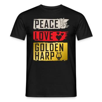 Peace Love Golden Harp Instrument - Männer T-Shirt - Schwarz - Vorne - AI Model Male 178 light (178cm)