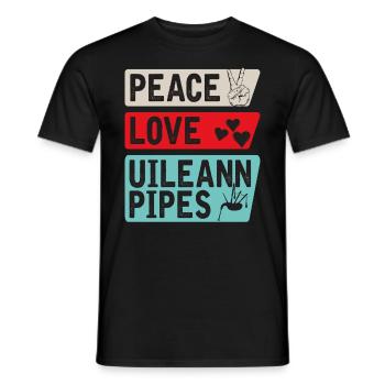 Peace Love Uileann Pipes Instrument - T-shirt homme - noir - Devant - AI Model Male 178 light (178cm)