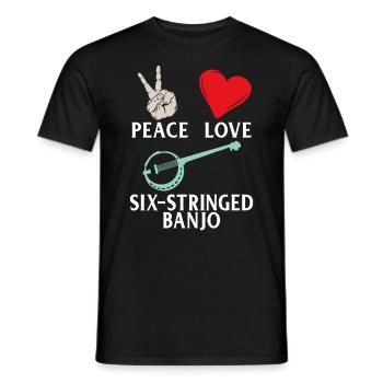 Peace Love Six-Stringed Banjo Instrument - Men's T-Shirt - black - Front - AI Model Male 178 light (178cm)
