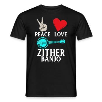 Peace Love Zither Banjo Music Instrument - Männer T-Shirt - Schwarz - Vorne - AI Model Male 178 light (178cm)