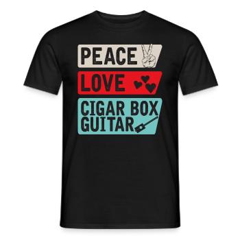 Peace Love Cigar Box Guitar Instrument - Men's T-Shirt - black - Front - AI Model Male 178 light (178cm)
