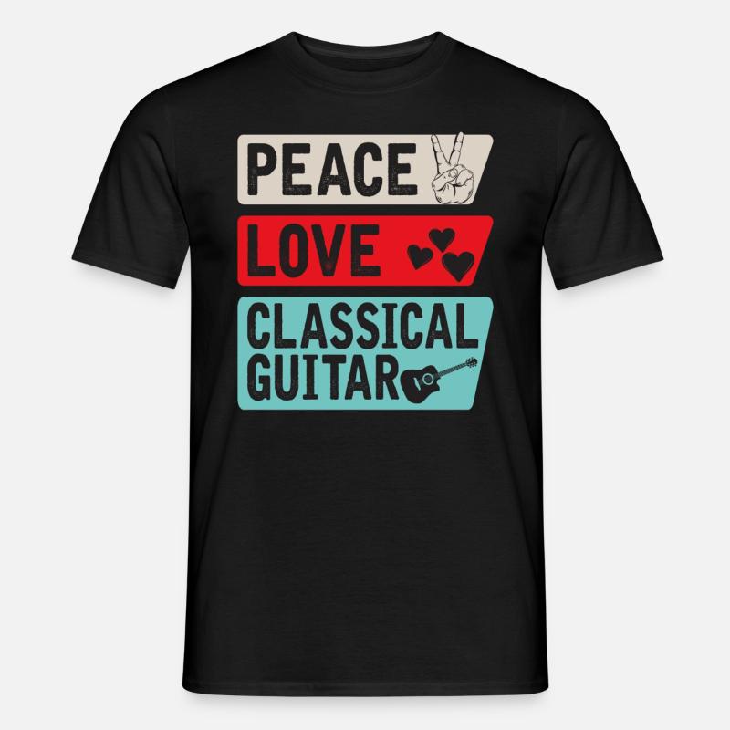 Peace Love Classical Guitar Instrument - Männer T-Shirt - Schwarz
