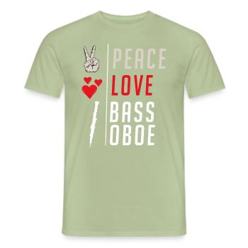 Peace Love Bass Hautbois Instrument de musique - T-shirt homme - vert sauge - Devant - AI Model Male 178 light (178cm)