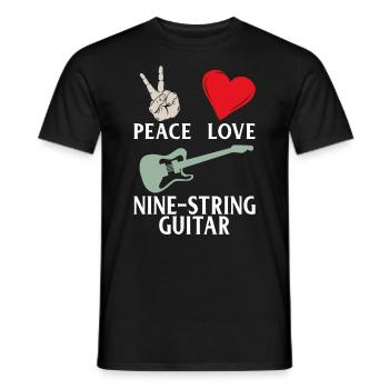 Peace Love Nine String Guitar Instrument - Männer T-Shirt - Schwarz - Vorne - AI Model Male 178 light (178cm)