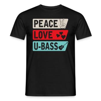 Peace Love U-Bass Strings Ukelele Music - Men's T-Shirt - black - Front - AI Model Male 178 light (178cm)