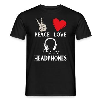 Peace Love Headphones Musical Instrument - Männer T-Shirt - Schwarz - Vorne - AI Model Male 178 light (178cm)