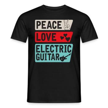 Peace Love Electric Guitar Instrument - Männer T-Shirt - Schwarz - Vorne - AI Model Male 178 light (178cm)