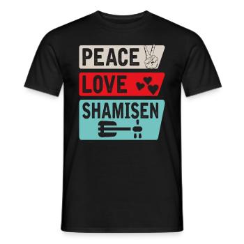 Peace Love Shamisen Japanese Guitar - Männer T-Shirt - Schwarz - Vorne - AI Model Male 178 light (178cm)