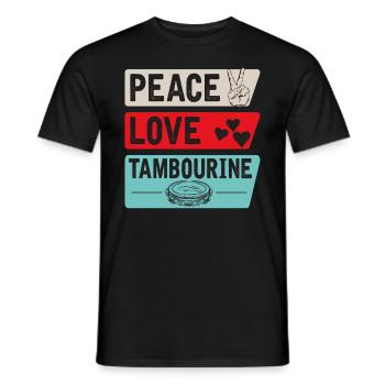 Peace Love Tambourine Drum Instrument - Männer T-Shirt - Schwarz - Vorne - AI Model Male 178 light (178cm)