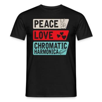 Peace Love Chromatic Harmonica Music - Men's T-Shirt - black - Front - AI Model Male 178 light (178cm)