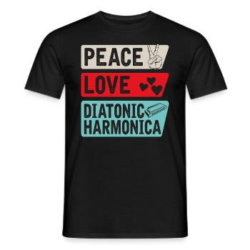 Peace Love Instrument d’harmonica diatonique - T-shirt homme - noir - Devant - AI Model Male 178 light (178cm)