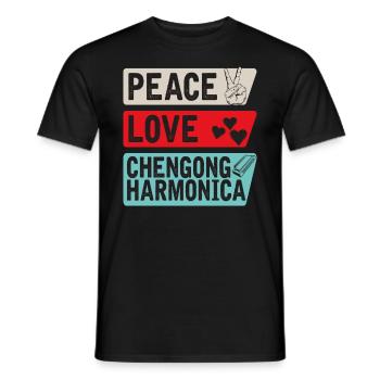 Peace Love Checngong Harmonica Music - Men's T-Shirt - black - Front - AI Model Male 178 light (178cm)