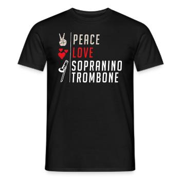 Peace Love Sopranino Trombone Instrument - Men's T-Shirt - black - Front - AI Model Male 178 light (178cm)