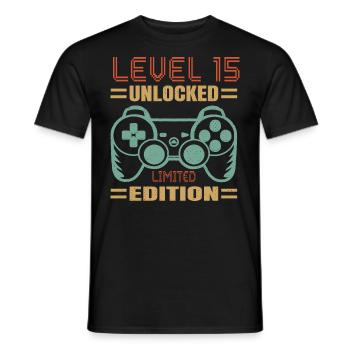 Geburtstag Level 15 freigeschaltet - Männer T-Shirt - Schwarz - Vorne - AI Model Male 178 light (178cm)