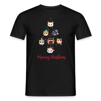 Meowy Christmas - Katzen Weihnachtsbaum - Männer T-Shirt - Schwarz - Vorne - AI Model Male 178 light (178cm)