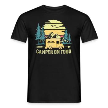camper on tour camping-car t-shirt camping - T-shirt homme - noir - Devant - AI Model Male 178 light (178cm)