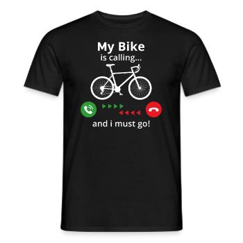 Mon vélo m’appelle et je dois y aller ! T-shirt cyclisme - T-shirt homme - noir - Devant - AI Model Male 178 light (178cm)