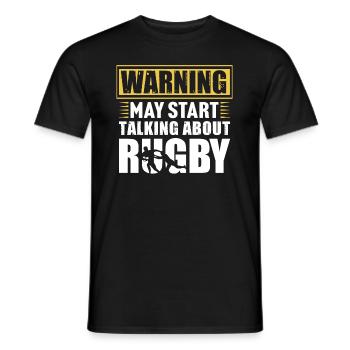 Warnung kann anfangen, über Rugby-T-Shirt zu sprechen - Männer T-Shirt - Schwarz - Vorne - AI Model Male 178 light (178cm)