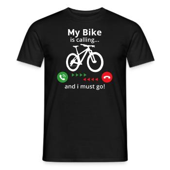 Mon vélo m’appelle et je dois aller T-shirt Mountain - T-shirt homme - noir - Devant - AI Model Male 178 light (178cm)