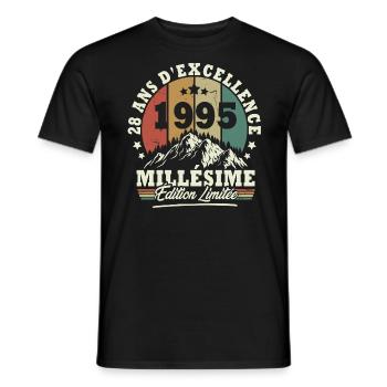 Millésime 1995, Cadeau D'anniversaire 28 Ans - T-shirt homme - noir - Devant - AI Model Male 178 light (178cm)