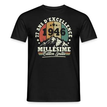 Millésime 1946, Cadeau D'anniversaire 77 Ans - T-shirt homme - noir - Devant - AI Model Male 178 light (178cm)
