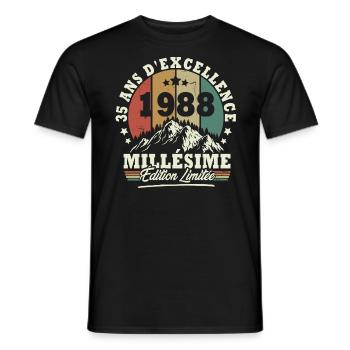 Millésime 1988, Cadeau D'anniversaire 35 Ans - T-shirt homme - noir - Devant - AI Model Male 178 light (178cm)