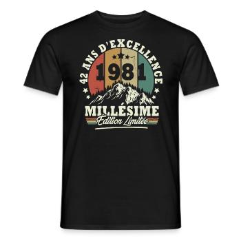 Millésime 1981, Cadeau D'anniversaire 42 Ans - T-shirt homme - noir - Devant - AI Model Male 178 light (178cm)