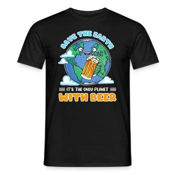 Save the earth its the only planet with beer - Männer T-Shirt - Schwarz - Vorne - AI Model Male 178 light (178cm)